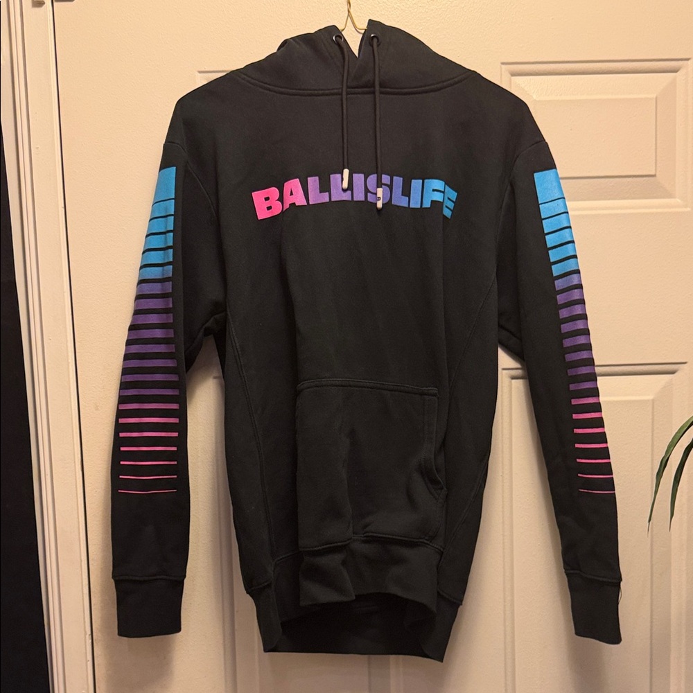 2 Hoodies.  Men's Black Hoodie with Blue and Purple Accents and a White Hoodie